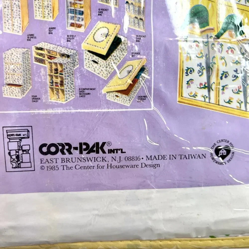 Vintage 1985 Corr-Pak Laurelwood Floral Hanging Shoe Organizer